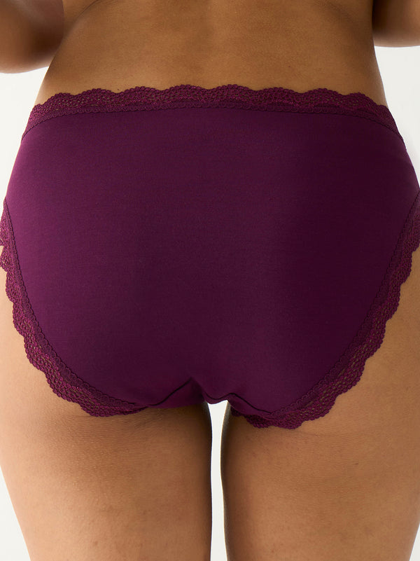 Mid Rise High Leg Knicker - Black Cherry