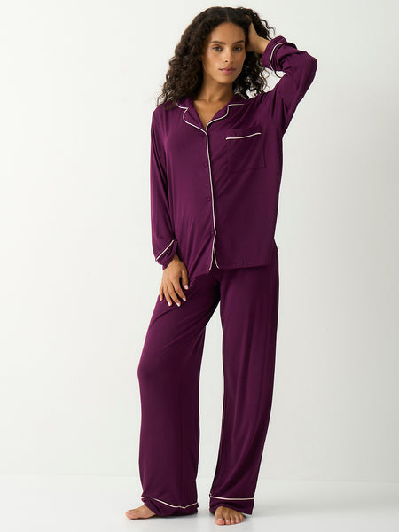 Long Pyjama Set - Black Cherry & Pale Pink