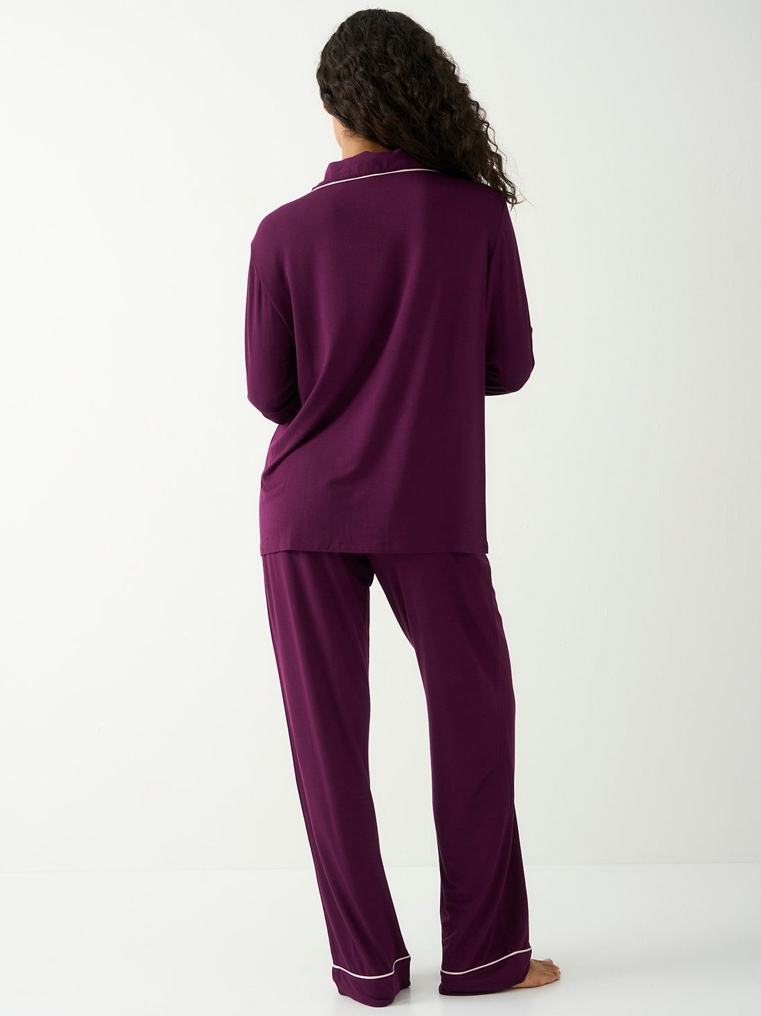 Long Pyjama Set - Black Cherry & Pale Pink