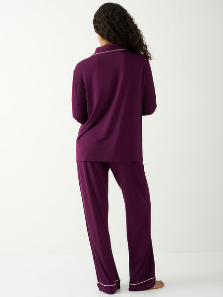 Long Pyjama Set - Black Cherry & Pale Pink