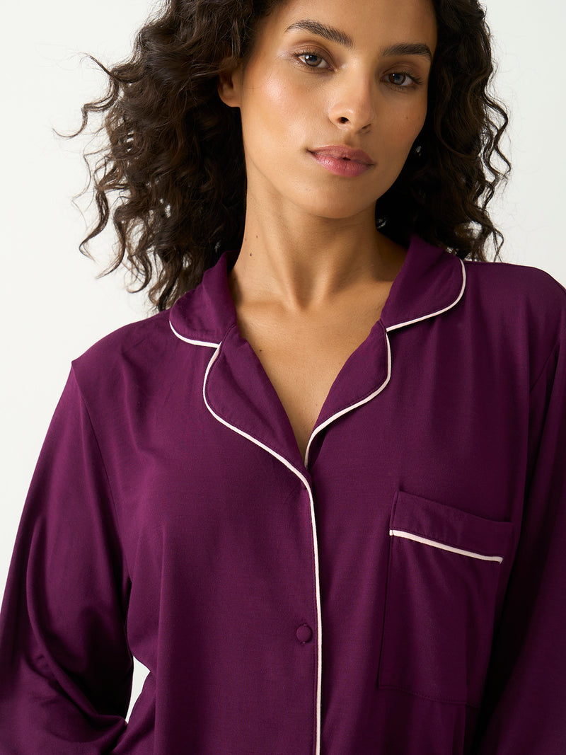 Long Pyjama Set - Black Cherry & Pale Pink