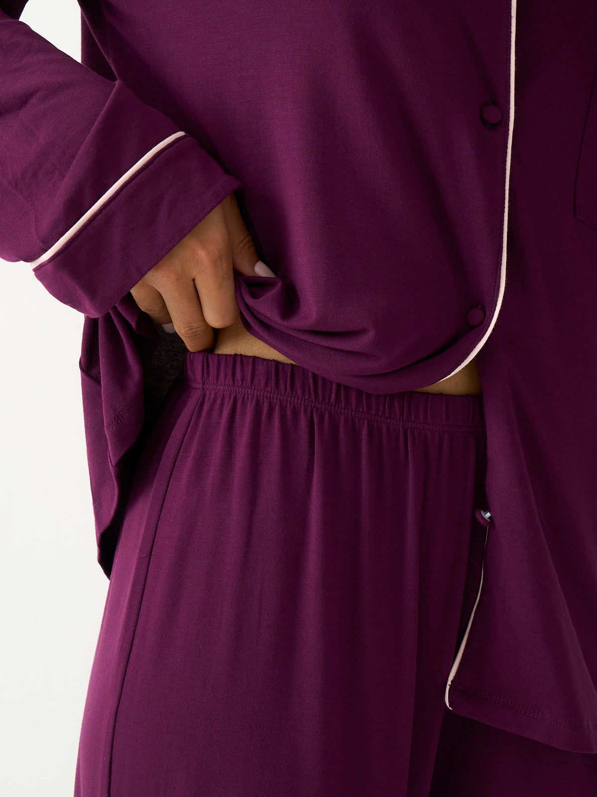 Long Pyjama Set - Black Cherry & Pale Pink
