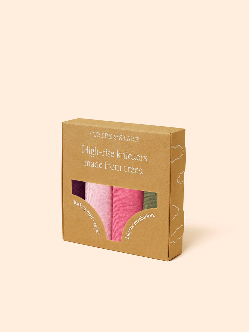 High Rise Knicker Four Pack - Black Cherry & Olive