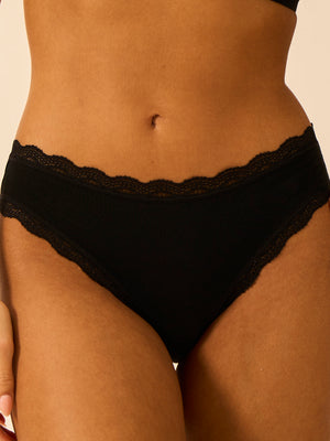 Mid Rise High Leg Knicker - Black