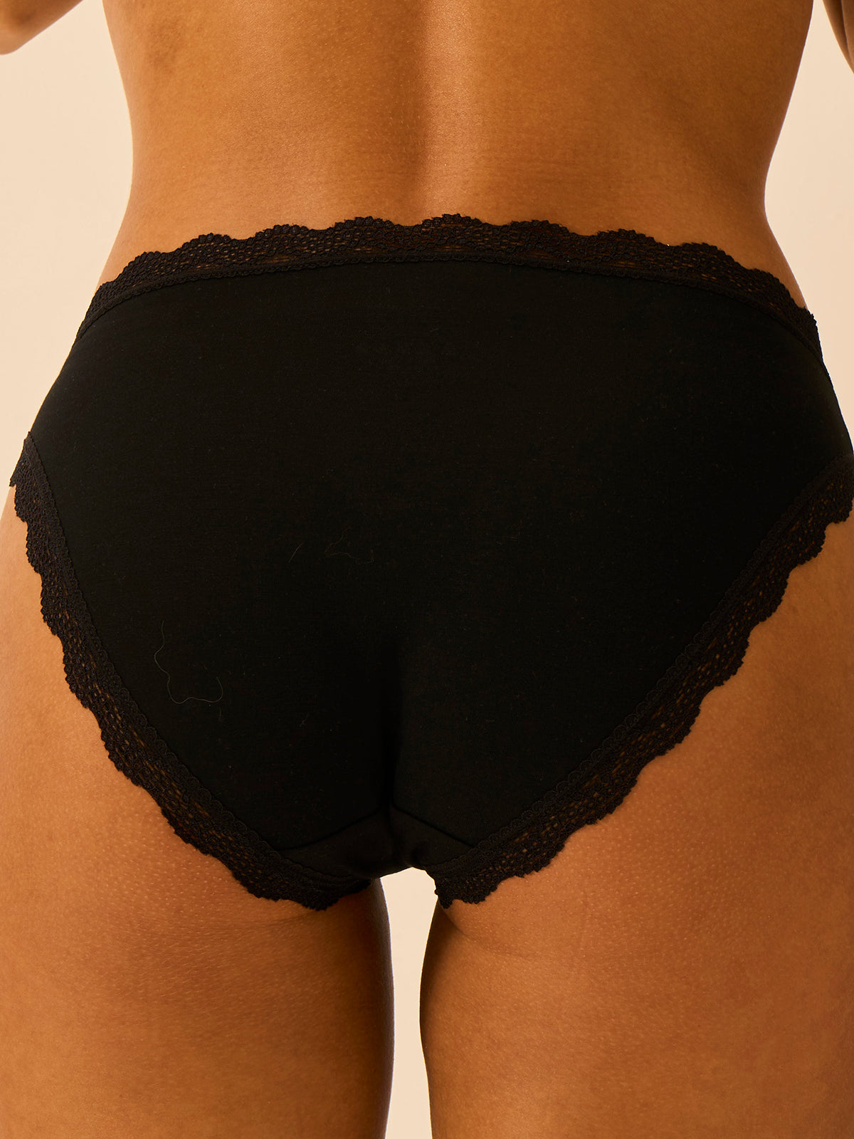 Mid Rise High Leg Knicker - Black