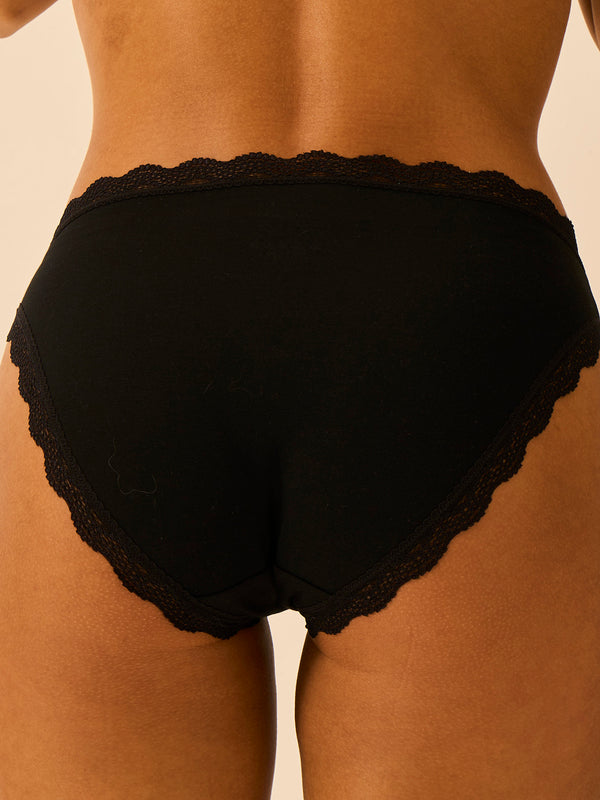 Mid Rise High Leg Knicker - Black