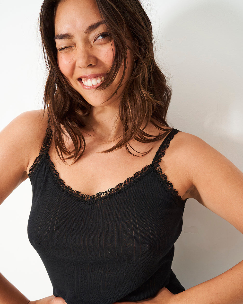 Pointelle Knit Cami - Black Stripe & Stare