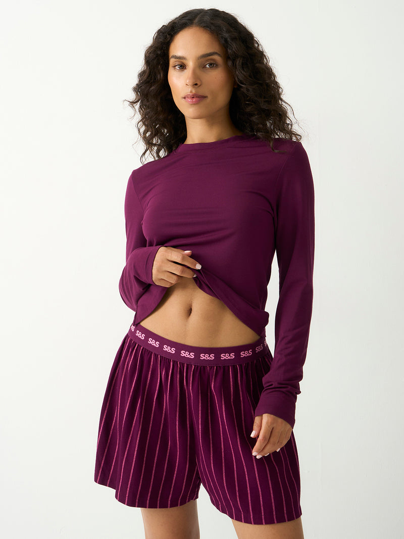 Long Sleeve Under Layer Top - Black Cherry