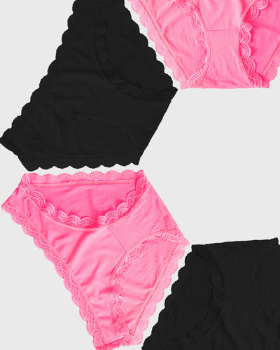 The Original Knicker Four Pack - Black and Hot Pink Stripe & Stare