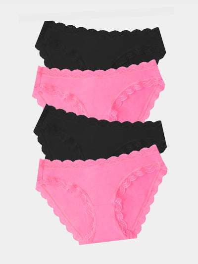 The Original Knicker Four Pack - Black and Hot Pink Stripe & Stare