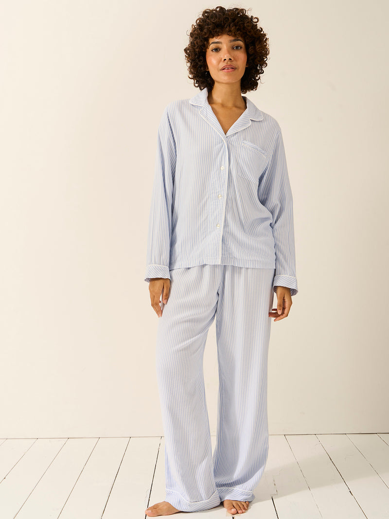 Soft Brushed Woven Pyjama Top - Blue Stripe
