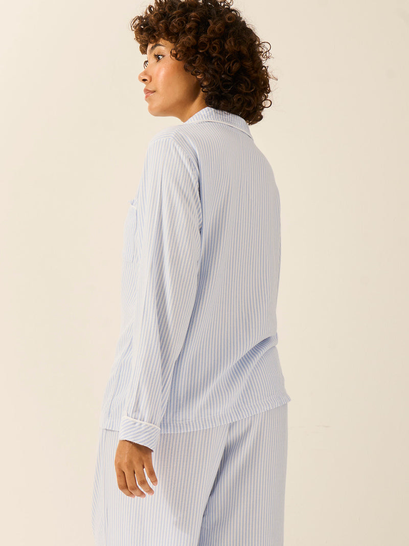 Soft Brushed Woven Pyjama Top - Blue Stripe