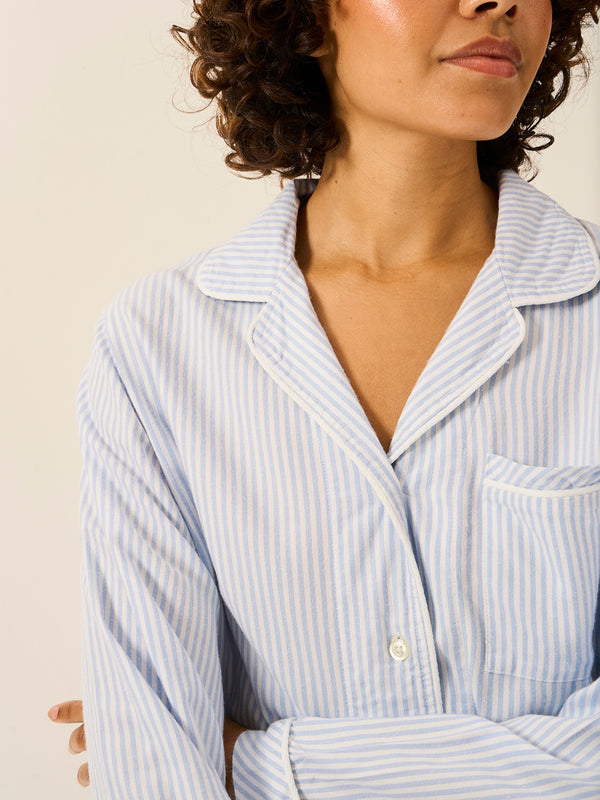 Soft Brushed Woven Pyjama Top - Blue Stripe
