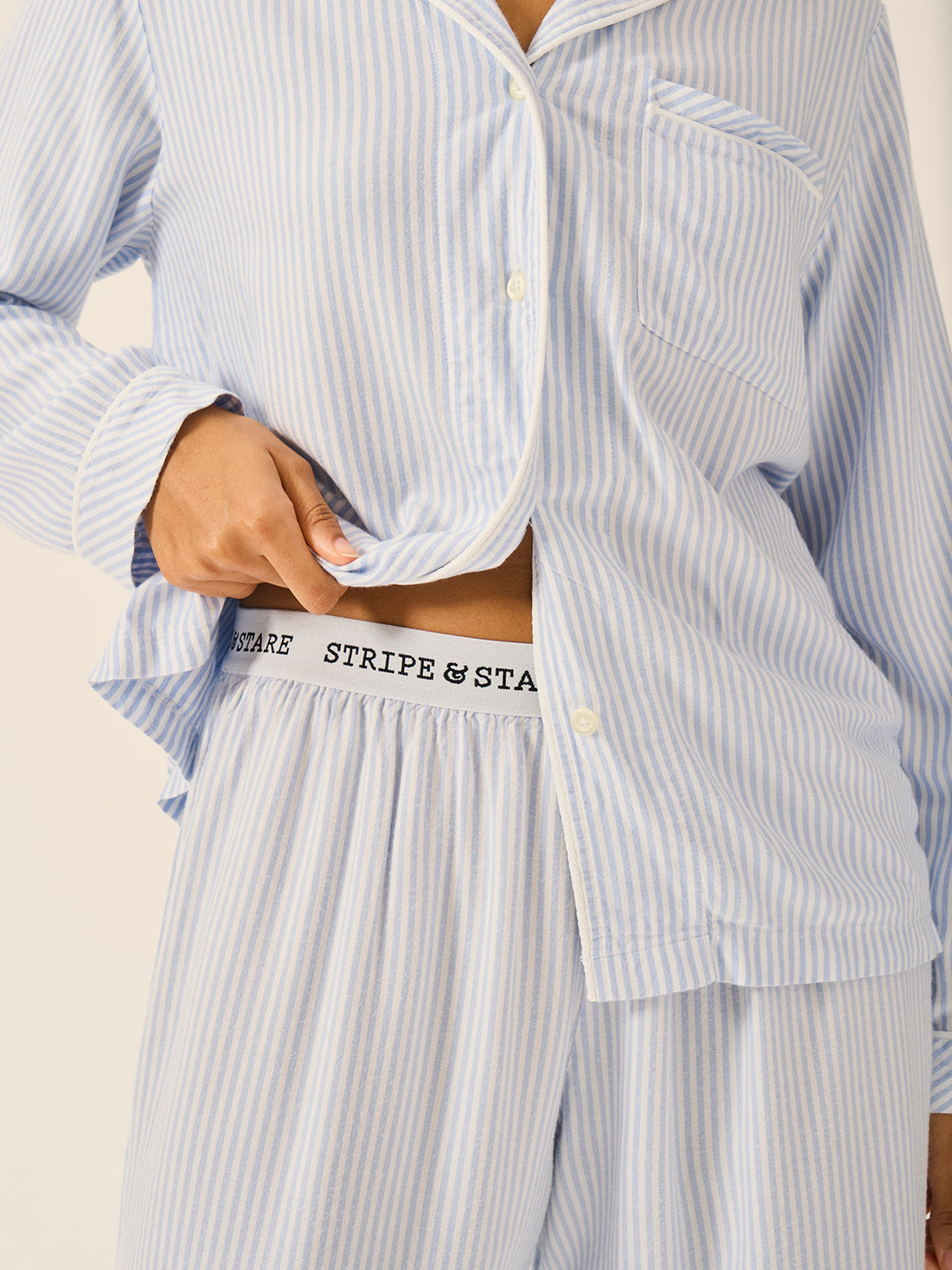 Soft Brushed Woven Pyjama Bottoms - Blue Stripe