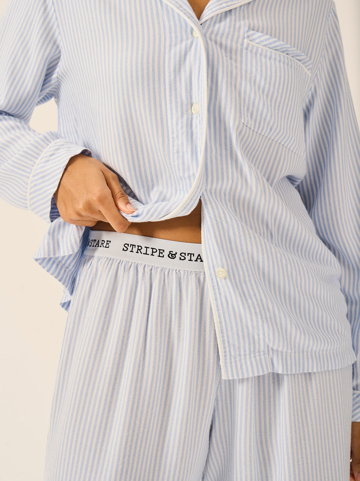 Soft Brushed Woven Pyjama Bottoms - Blue Stripe