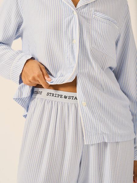 Soft Brushed Woven Pyjama Bottoms - Blue Stripe
