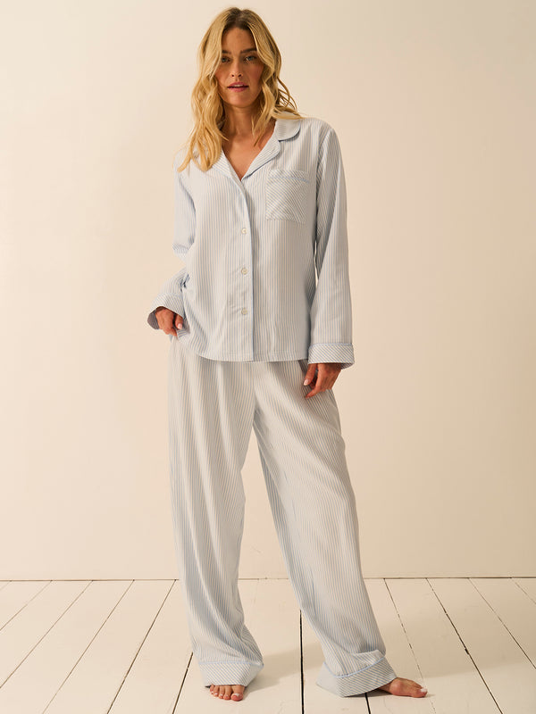 Soft Brushed Woven Pyjama Bottoms - Blue Mini Stripe