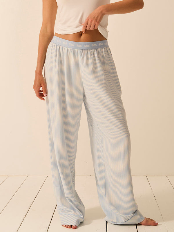 Soft Brushed Woven Pyjama Bottoms - Blue Mini Stripe