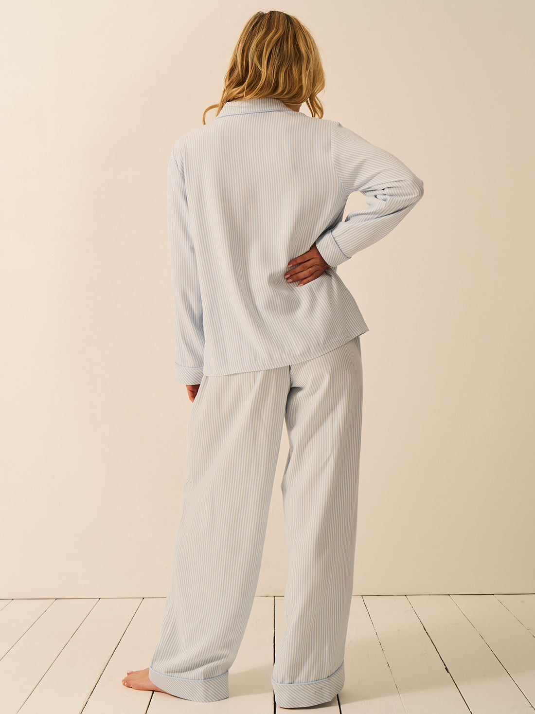 Soft Brushed Woven Pyjama Top - Blue Mini Stripe