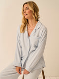 Soft Brushed Woven Pyjama Top - Blue Mini Stripe