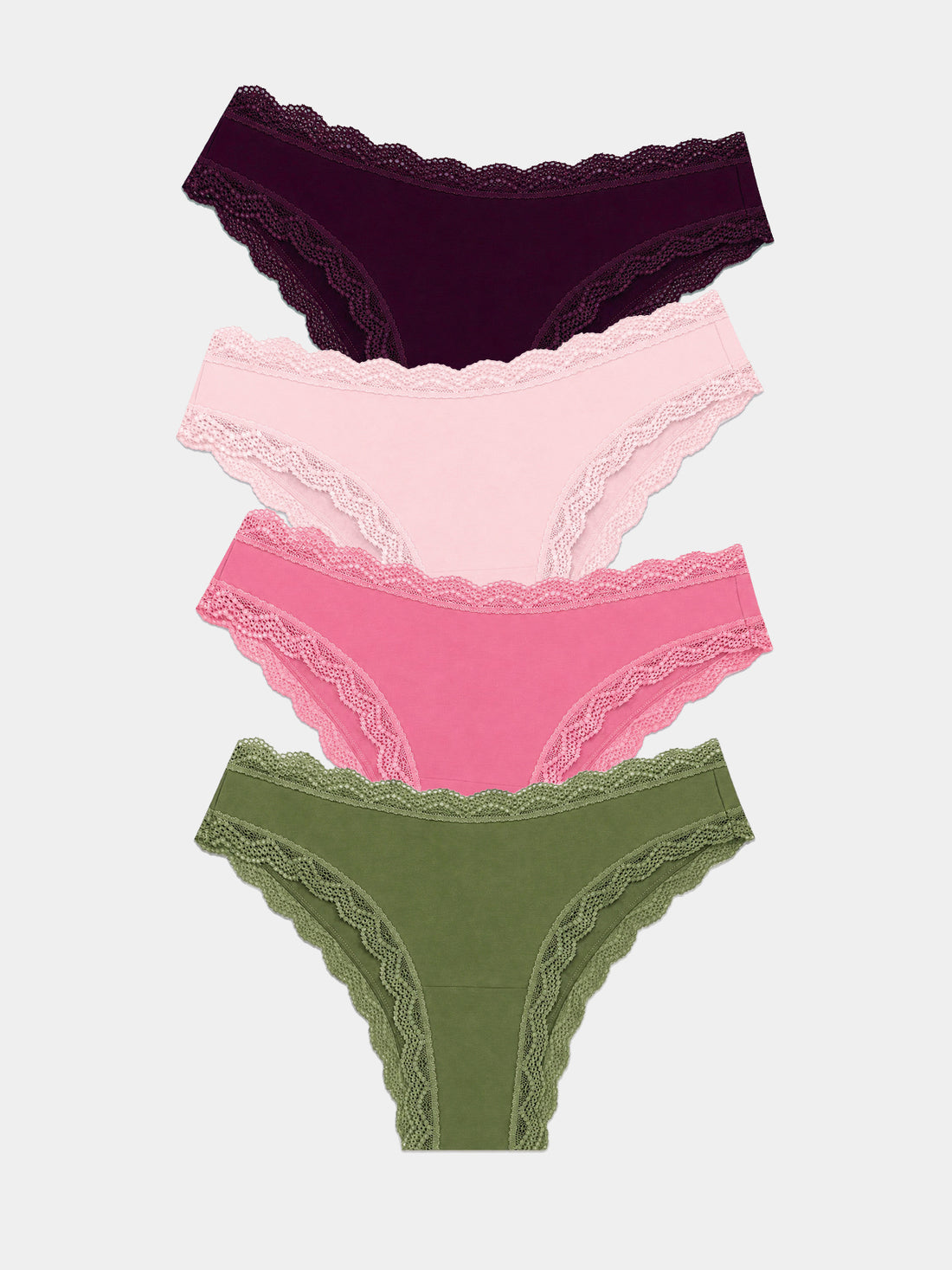 Brazilian Knicker Four Pack - Black Cherry & Olive