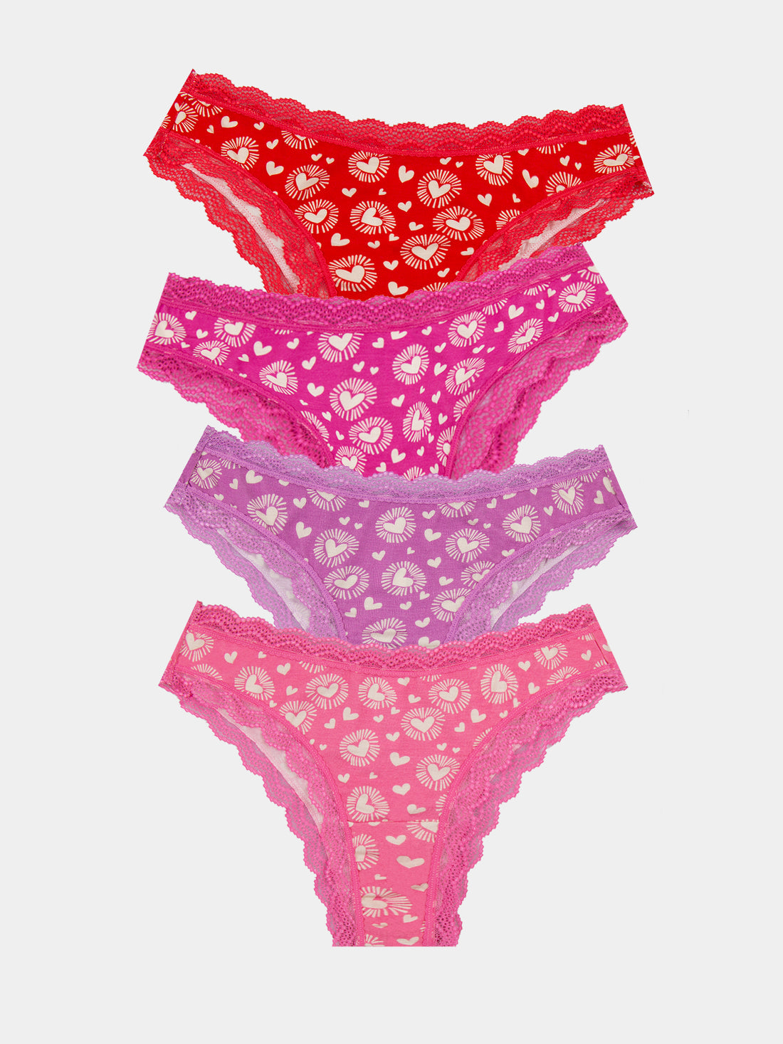 Brazilian Knicker Four Pack - Hearts on Fire