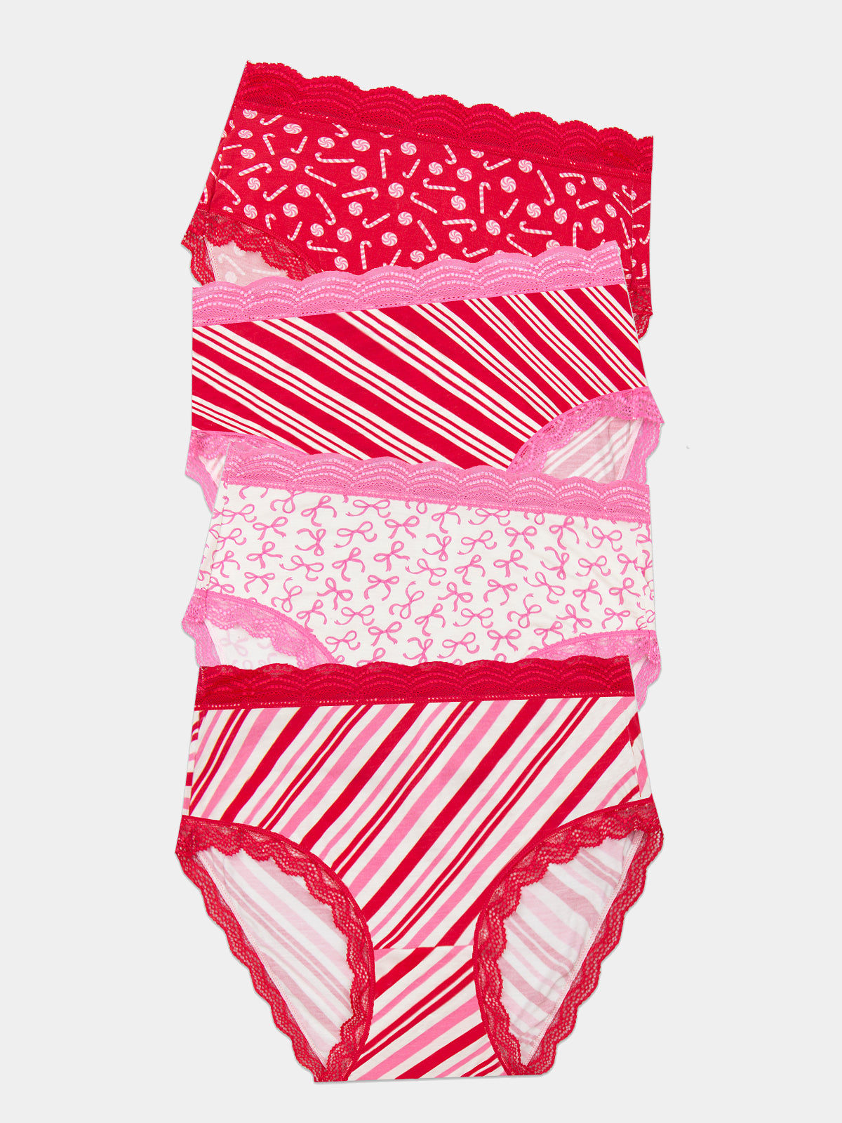 High Rise Knicker Four Pack - Candy Cane Wishes