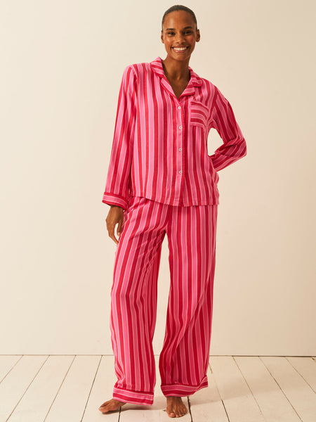 Soft Brushed Woven Pyjama Top - Candy Pop Stripe