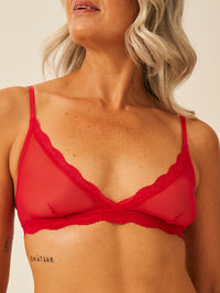 Triangle Lace Mesh Bra - Cherry Red Wholegood Inter-United Ltd