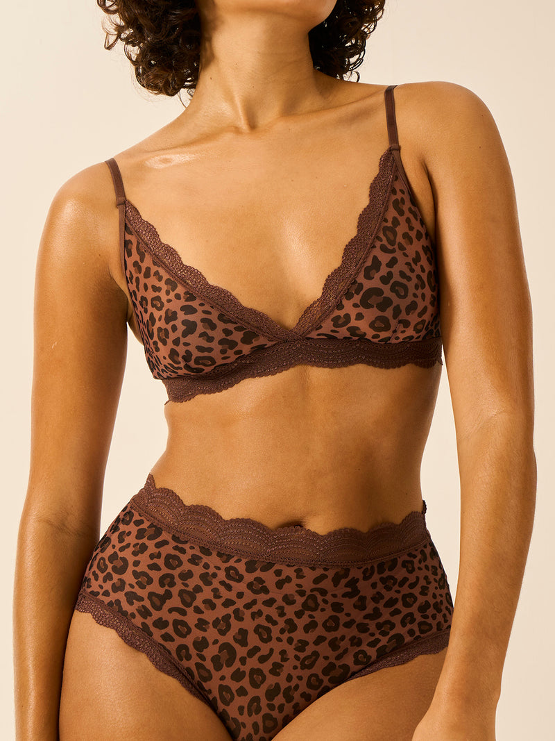 Triangle Lace Mesh Bra - Chocolate Leopard