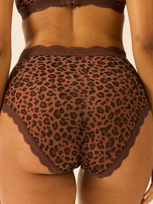 Mesh High Rise Knicker - Chocolate Leopard