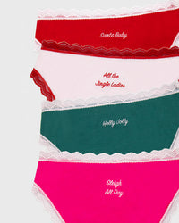 The Original Knicker Four Pack - Christmas Embroideries Stripe & Stare