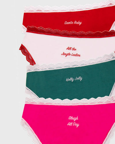 The Original Knicker Four Pack - Christmas Embroideries Stripe & Stare