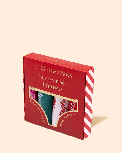 The Original Knicker Four Pack - Christmas Embroideries Stripe & Stare