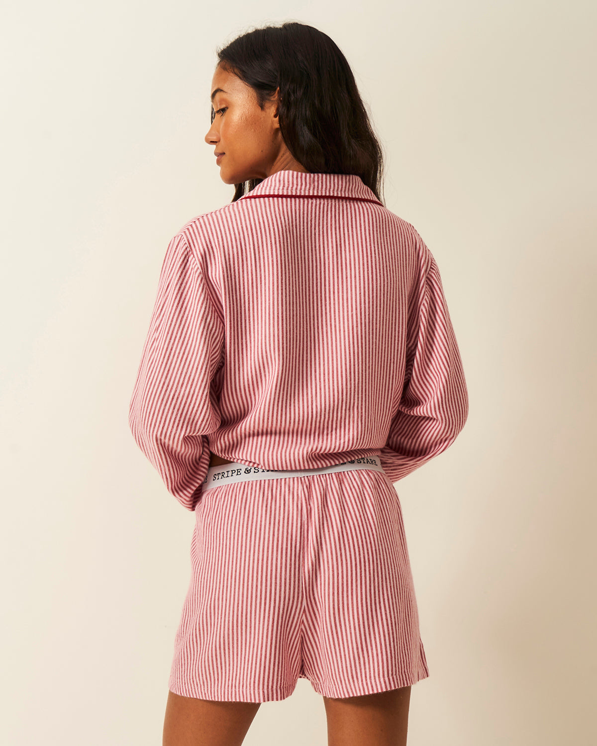 Soft Brushed Woven Pyjama Shorts - Red Stripe Anjos & Lourenco