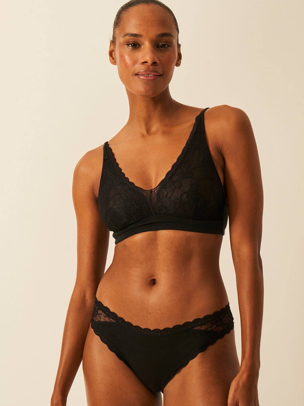 Eco Lace Double Layer Plunge Bra - Black