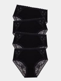 Eco Lace High Rise Knicker Four Pack - Black