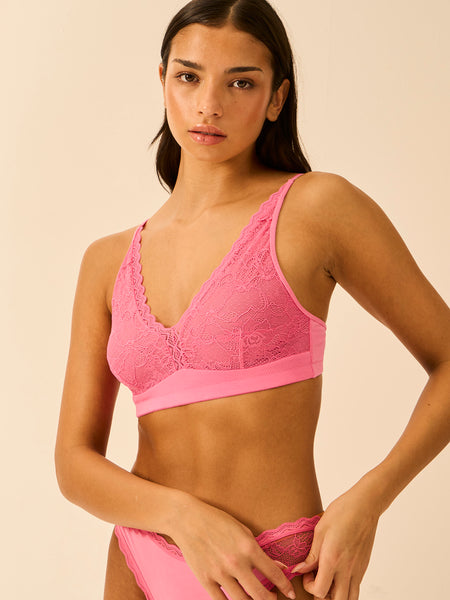 Eco Lace Double Layer Plunge Bra - Pink Cosmos