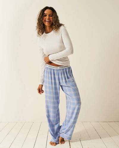 Soft Brushed Woven Pyjama Bottoms - Blue Check Stripe & Stare