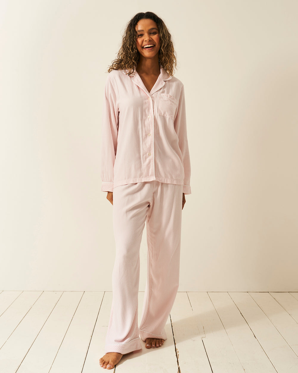 Soft Brushed Woven Pyjama Top - Pink Stripe Stripe & Stare