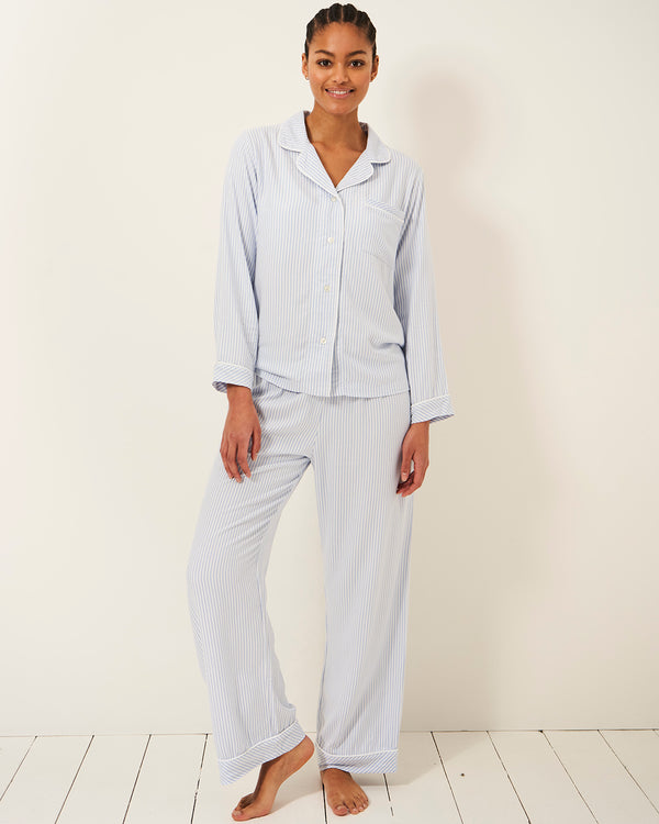 Soft Brushed Woven Pyjama Top - Blue Stripe Stripe & Stare