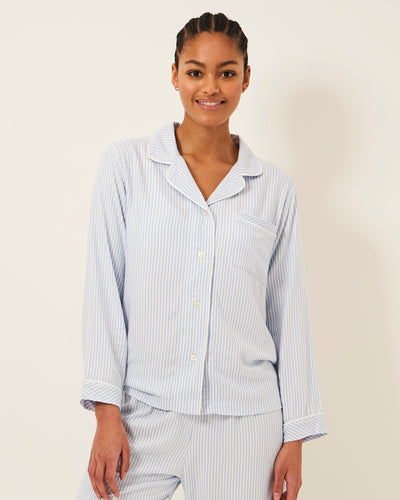 Soft Brushed Woven Pyjama Top - Blue Stripe Stripe & Stare