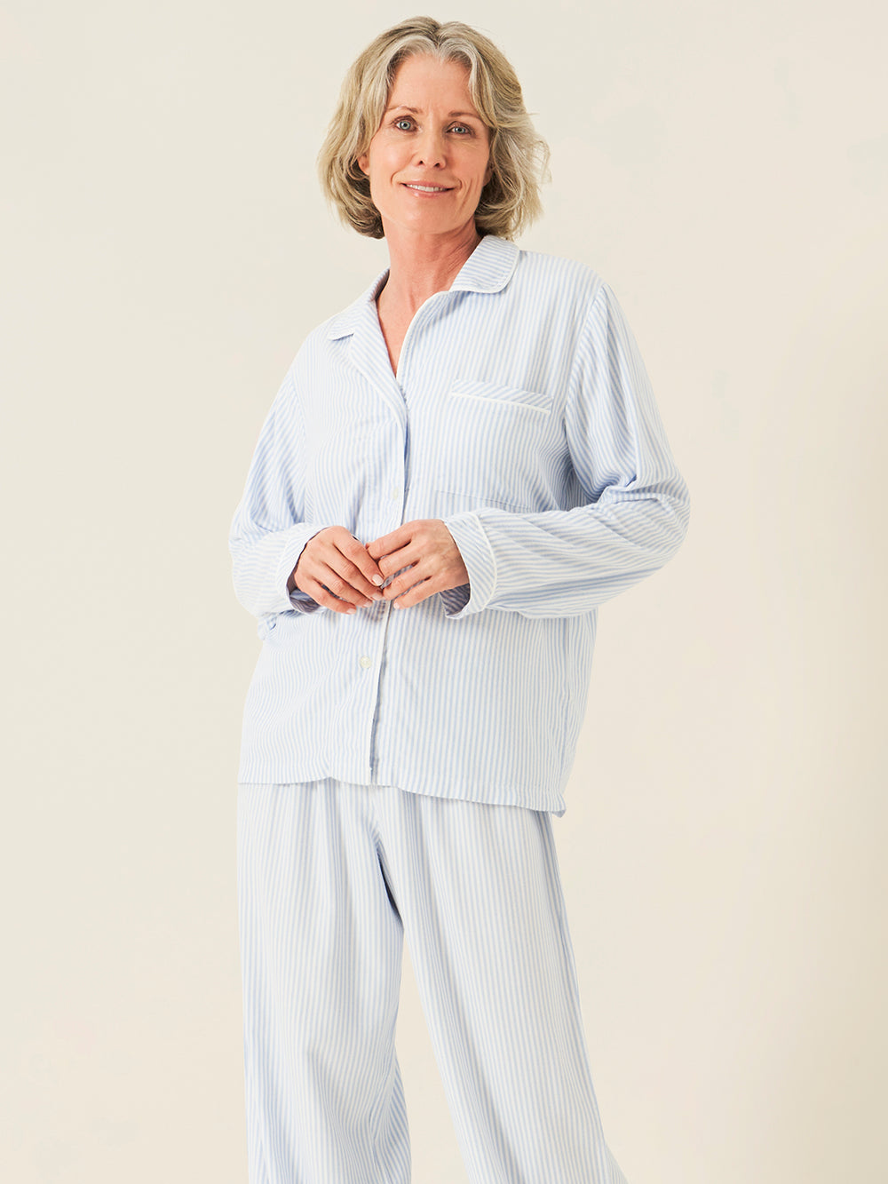 Soft Brushed Woven Pyjama Top - Blue Stripe Anjos & Lourenco