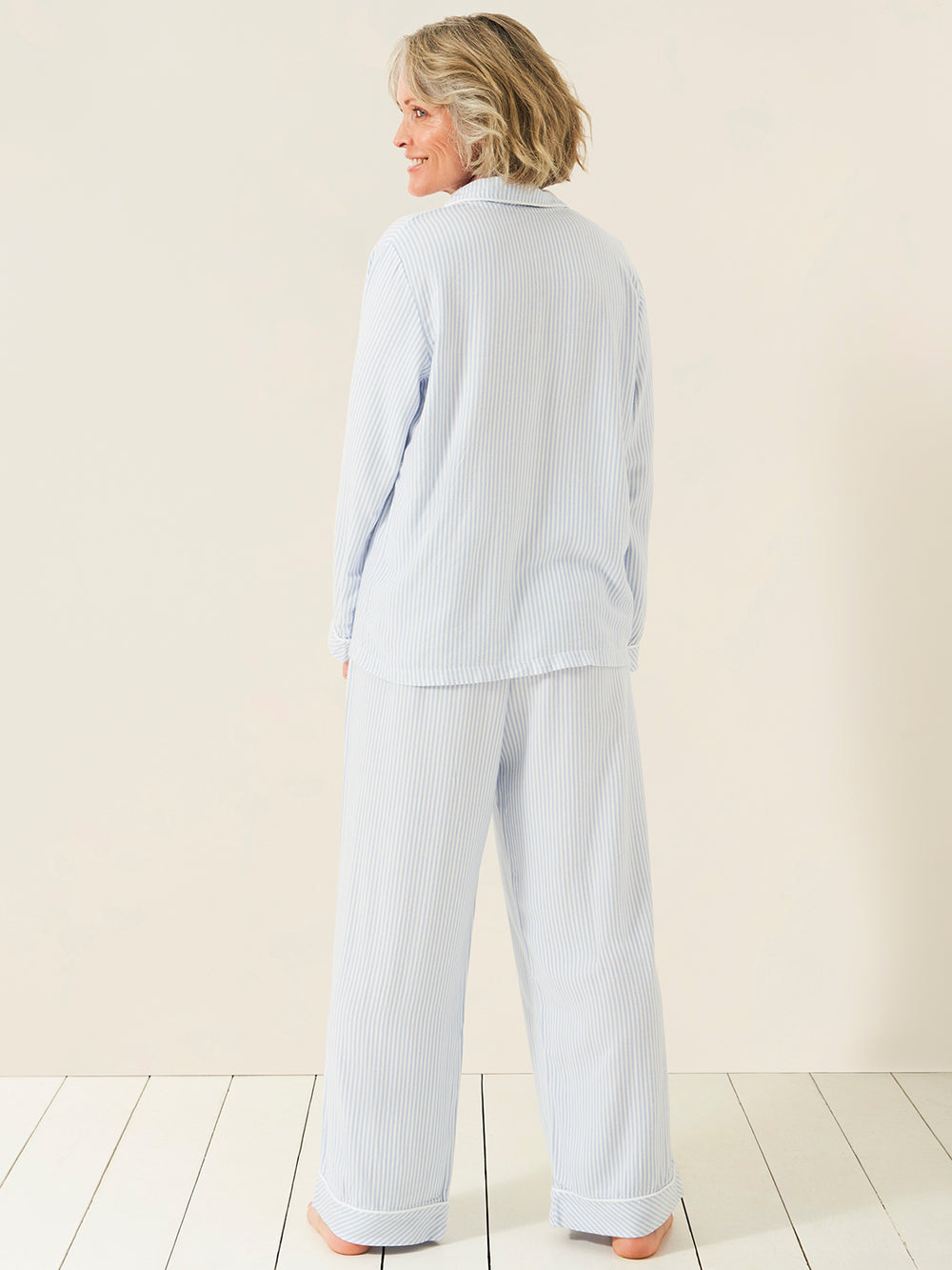 Soft Brushed Woven Pyjama Top - Blue Stripe Anjos & Lourenco
