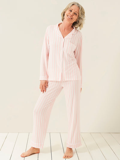 Long Pyjama Set - Pale Pink Stripe Charming Garment Enterprises Co