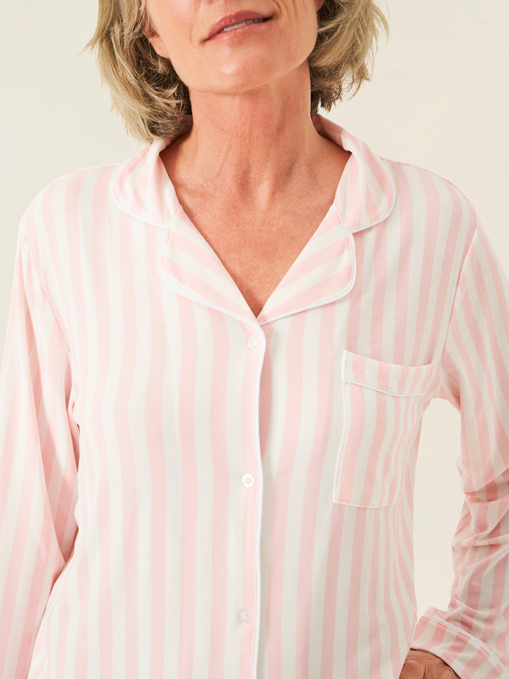 Long Pyjama Set - Pale Pink Stripe Charming Garment Enterprises Co