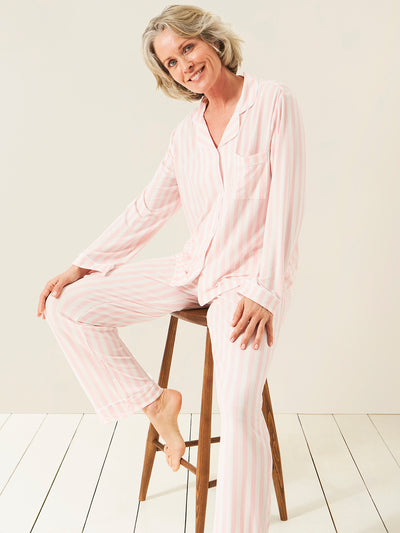 Long Pyjama Set - Pale Pink Stripe Charming Garment Enterprises Co