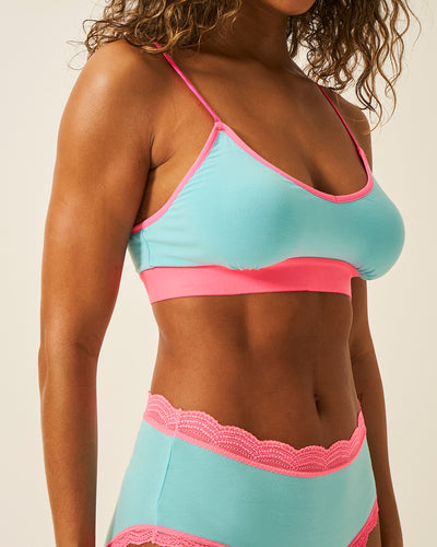 T-Shirt Bra - Electric Neon Turquoise and Pink Stripe & Stare