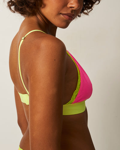 Lace Bralette -  Electric Neon Hot Pink and Yellow Stripe & Stare