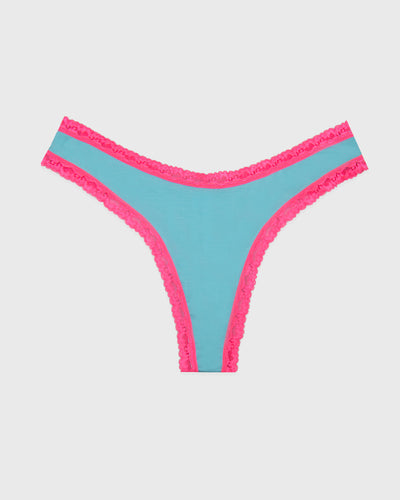 Thong - Electric Neon Turquoise and Pink Stripe & Stare